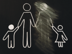 broken family on a blackboard