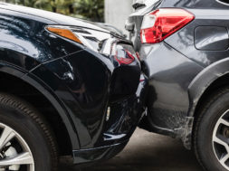 Damaged bumpers from car accident