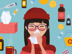 Young girl caught cold flu or virus. Treatment of illness