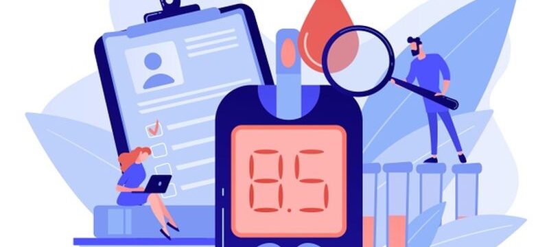 doctor-with-magnifier-blood-glucose-testing-meter-diabetes-mellitus-type-2-diabetes-insulin-production-concept-white-background-pinkish-coral-bluevector-isolated-illustration_335657-1530