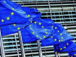 European flags in front of the EU Commission in Brussels