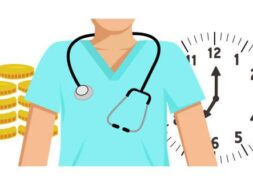 Flat vector image of a doctor with money behind him