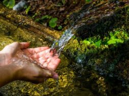 Washing Hands And Drink From A Spring With Clear And Cold Mountain Water