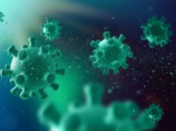 3D medical background with abstract virus cells – corona