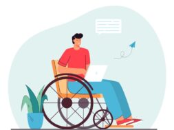 Man in wheelchair communicating online