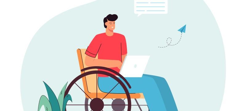Man in wheelchair communicating online