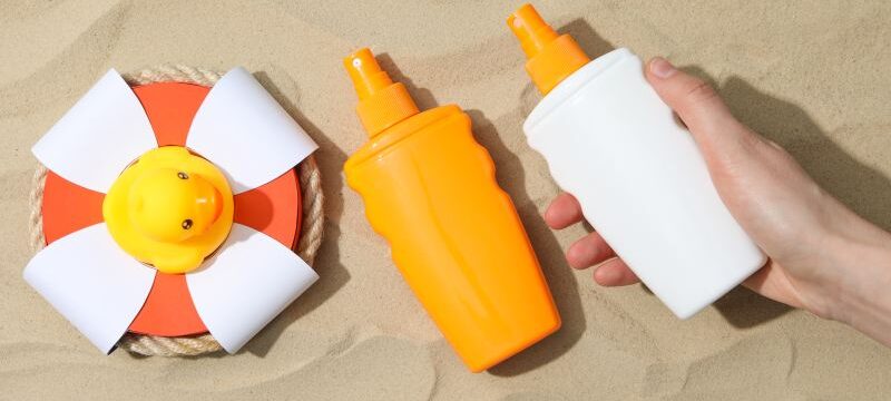 Concept of summer skin care accessories, top view