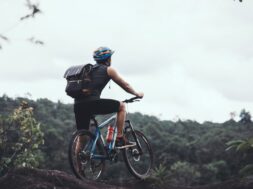 Cyclist On Sunny Day.Bike Adventure Travel Photo