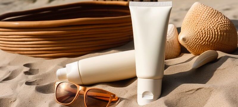 mockup-white-tube-sunscreen-cream-beach-summer-sunny-day-generated-by-artificial-int
