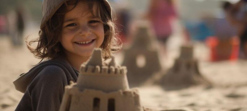 smiling-child-playing-sand-outdoors-generated-by-ai