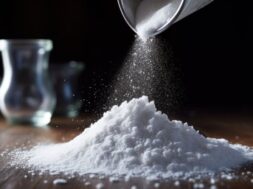 stevia sweetener, aspartame piled on the table. ai generative