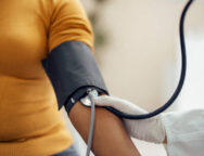 Measuring blood pressure with blood pressure manometer, sphygmomanometer.
