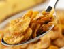 closeup of cornflakes on a spoon