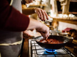 Couple preparing food together